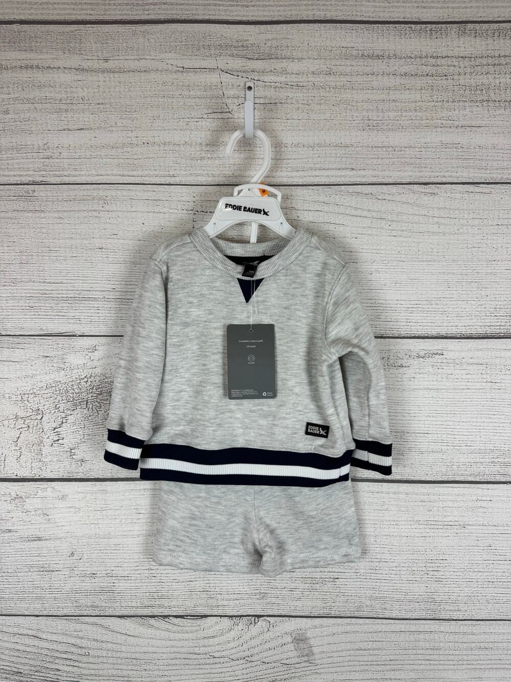 Eddie Bauer Baby Boys 2pc Signature Gray French Terry Outfit Set Size 12M